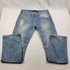 Cipo & Baxx distressed,stained, canvas lined pockets straight leg denim jeans